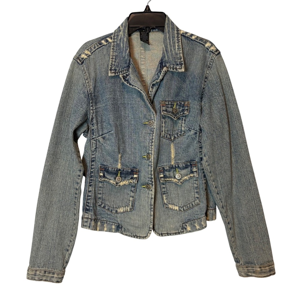 Vintage Rampage Y2K Distressed Denim Jean Jacket Size M
